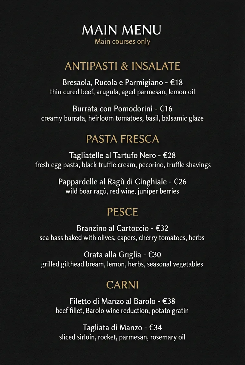 Italian menu analyzed by Onix